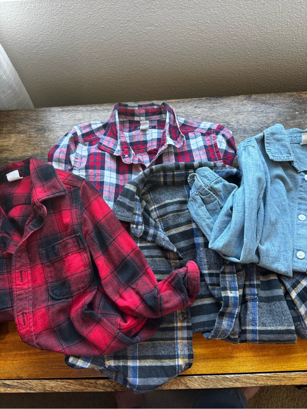 GAP Kids Plaid & Chambray Button-Down Shirt Set in Red, Blue, Gray